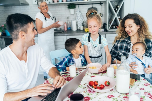 Happy family dining
